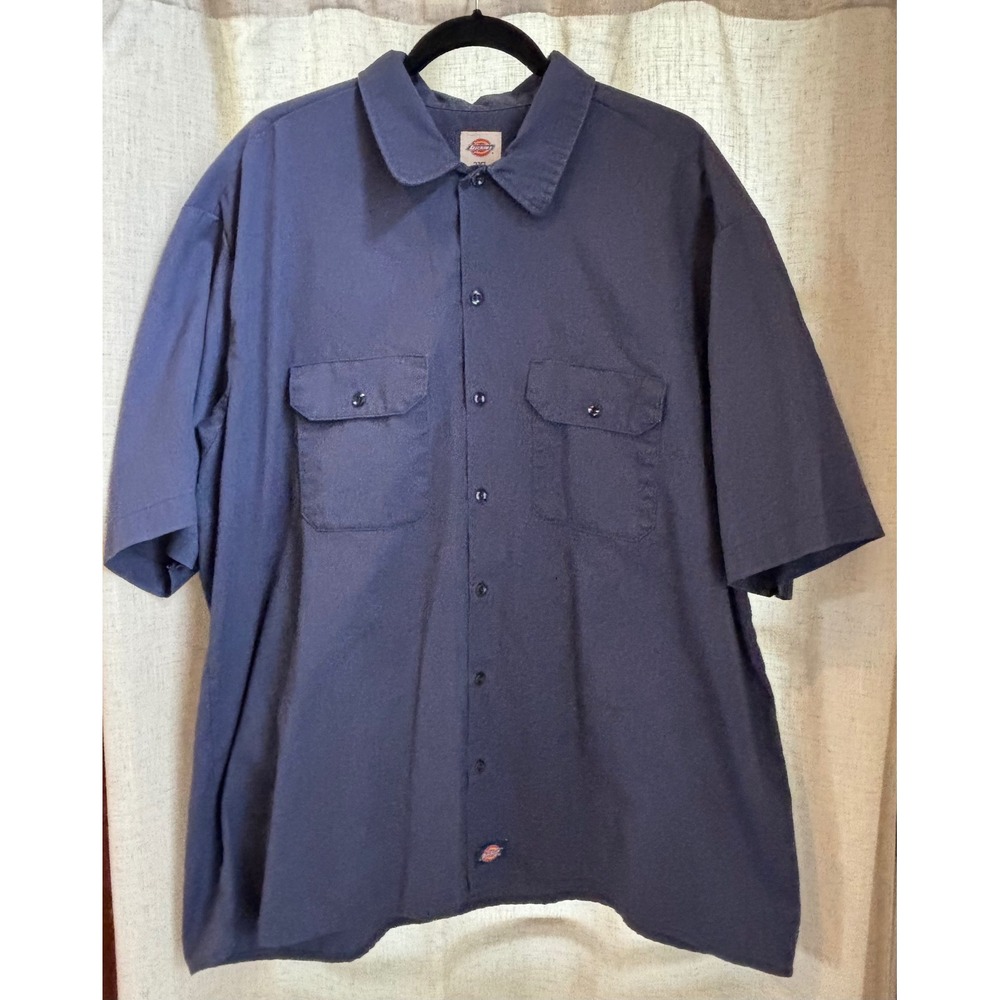 Dickies Mens 2XL Navy Blue Short Sleeve Button Up Work Shirt 1574NV Relaxed Fit